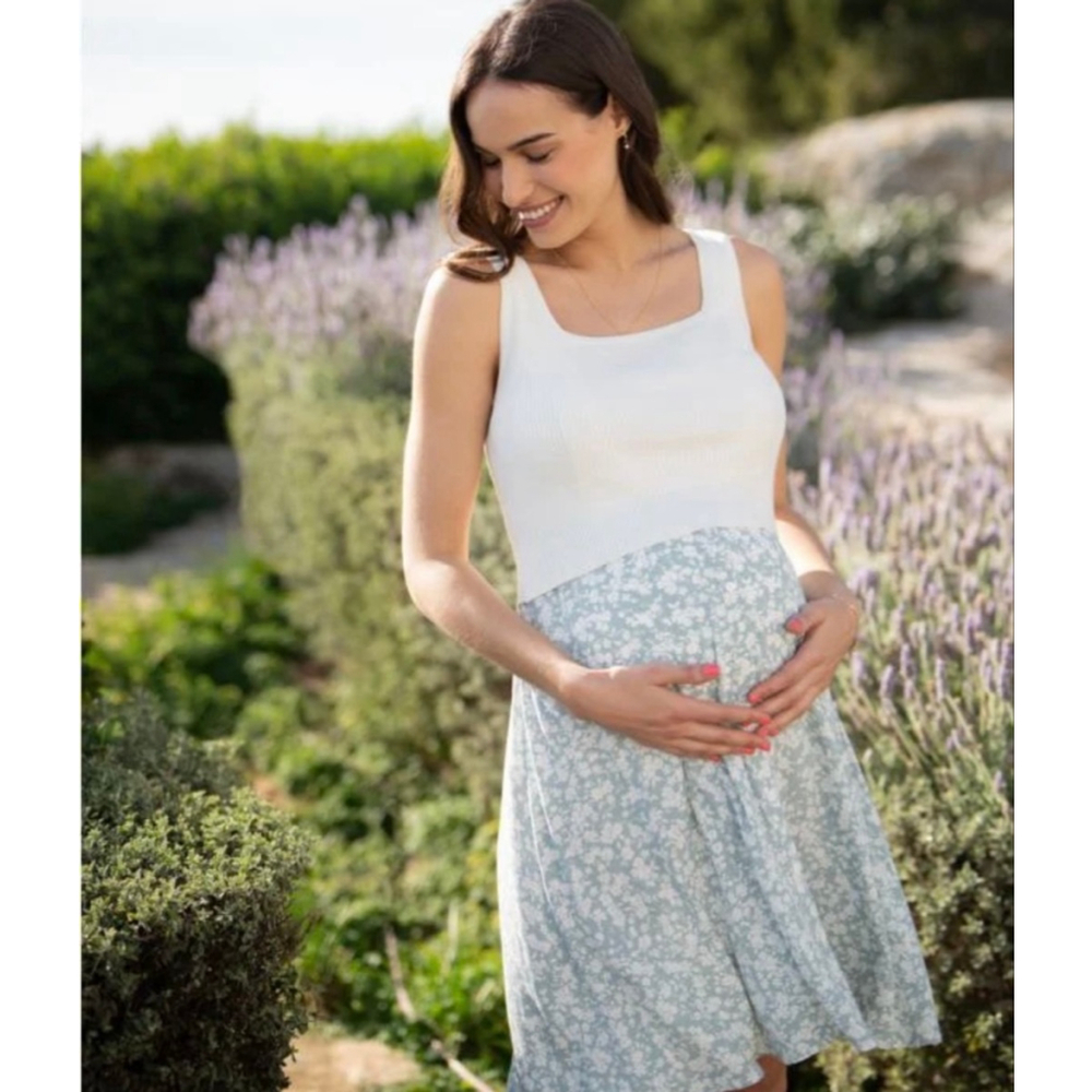 SERAPHINE Sage Floral Knit & Woven Maternity Nursing Summer Dress